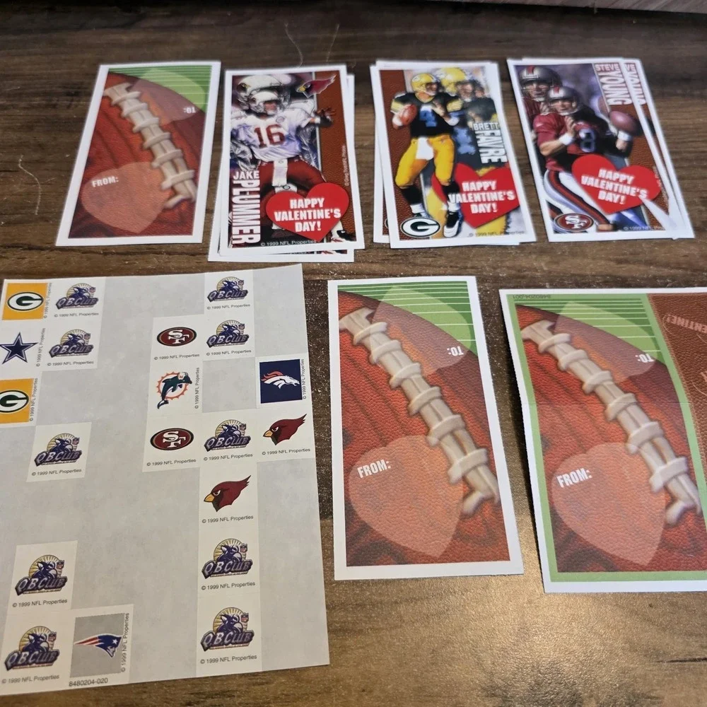 NFL Valentine's‎ Day Cards & Stickers Brett Favre Steve Young Bledsoe Lot of 9